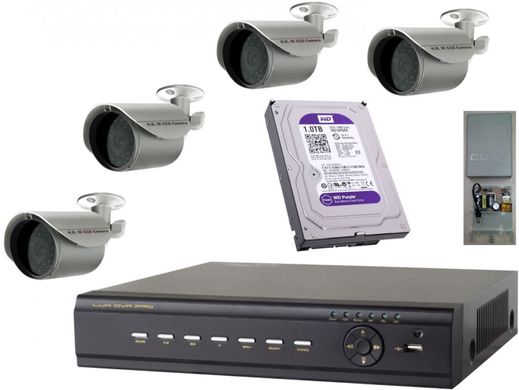 Комплект аналогового видеонаблюдения на 4 камеры для улицы AN4OUT2